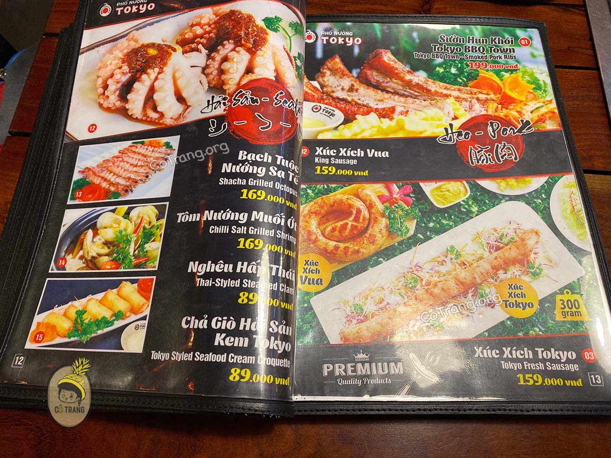 Menu thức ăn tại Phố nướng Tokyo Đà Nẵng